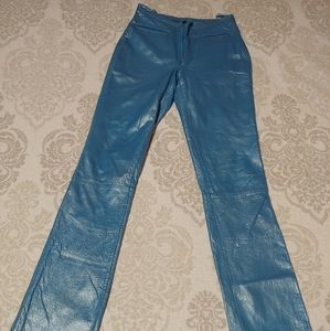 Blue leather pants